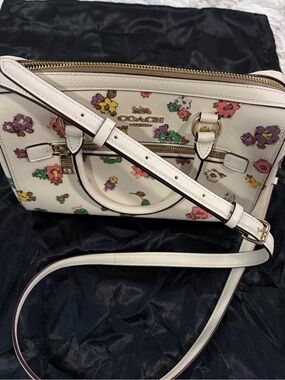 Coach Rowan Floral Print Crossbody Satchel with Gold Hardware